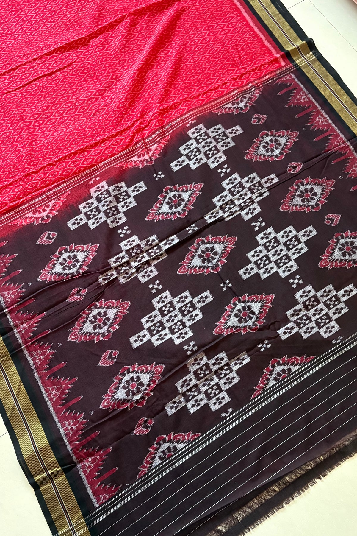 Odisha Ikkat Khandua Cotton Saree - Red