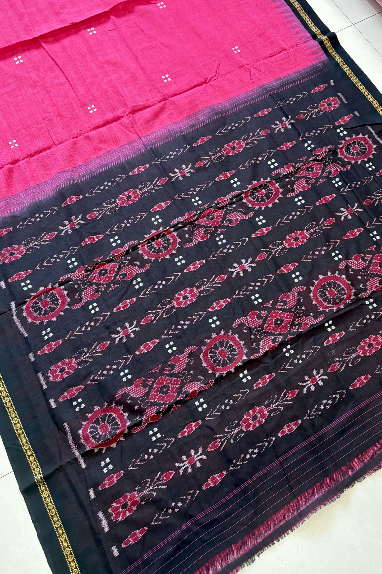 Ek Phulia Cotton Saree - Carrot Pink