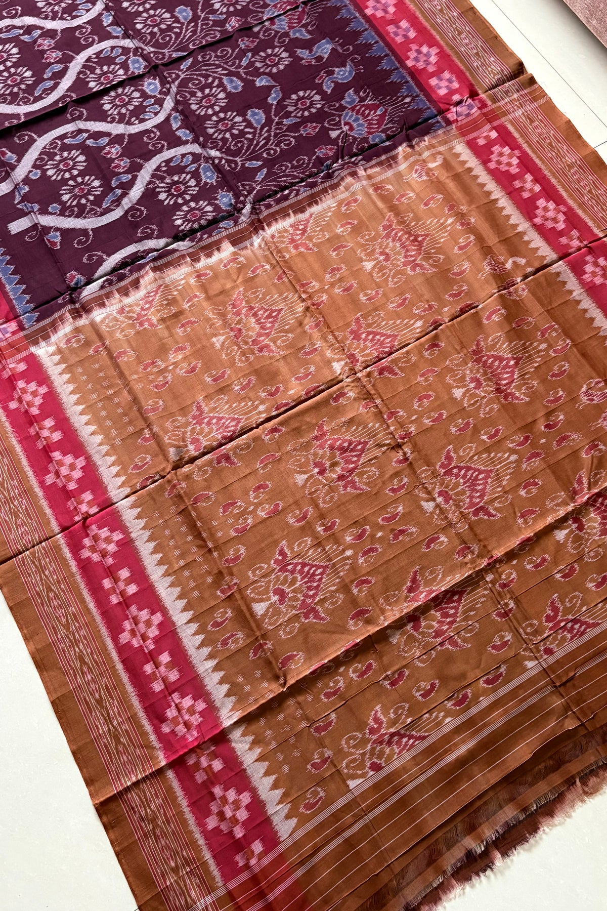Odisha Ikkat Khandua Cotton Saree - Dark Coffee