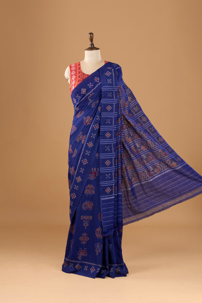 Odisha Ikkat Nabarangi Khandua Cotton Saree- Deep blue