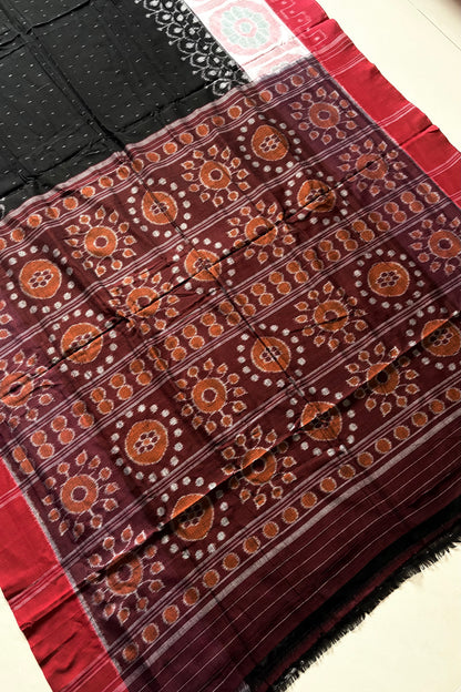 Odisha Ikkat Khandua Cotton Saree - Black