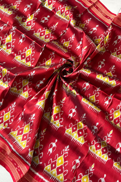 Exclusive Odisha Ikkat Pure Silk Saree- Deep Red