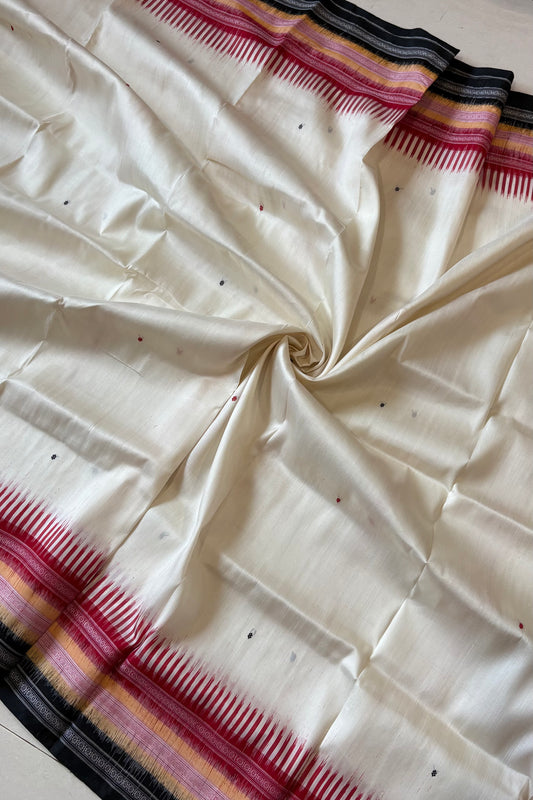 Exclusive Kathifera Odisha Ikkat Khandua Pure Silk Saree- White