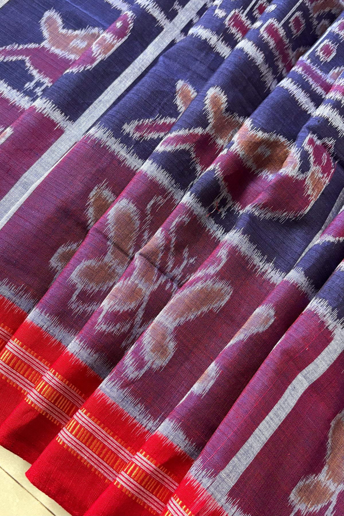 Odisha Ikkat Khandua Cotton Saree - Dark Indigo