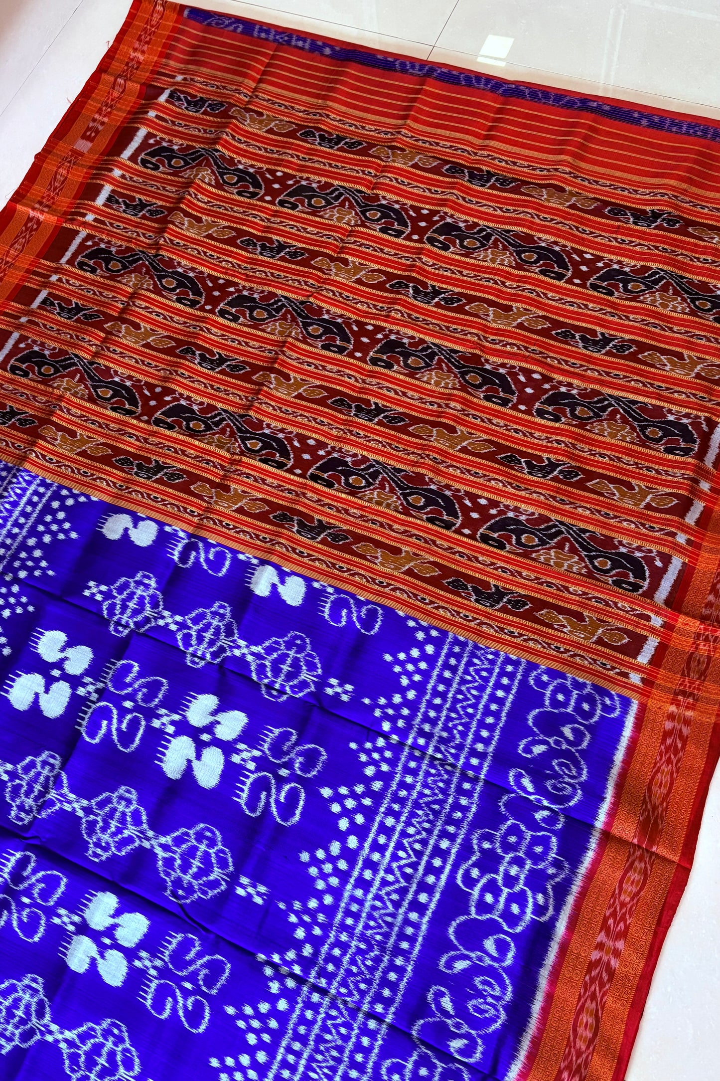 Odisha Ikkat Khandua Silk Saree - Blue