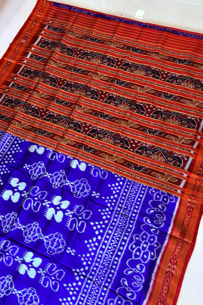 Odisha Ikkat Khandua Silk Saree - Blue