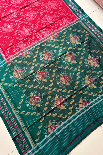 Odisha Ikkat Khandua Cotton Saree - Deep Red