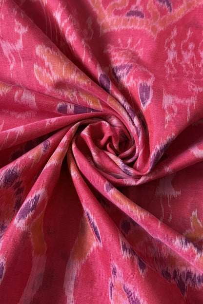 Exclusive Curvilinear Sambalpuri Ikkat Pure Cotton Saree : Pink & Blue