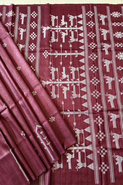 Gopalpur Tussar Silk Saree- Burgundy