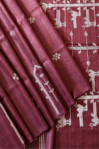 Gopalpur Tussar Silk Saree- Burgundy