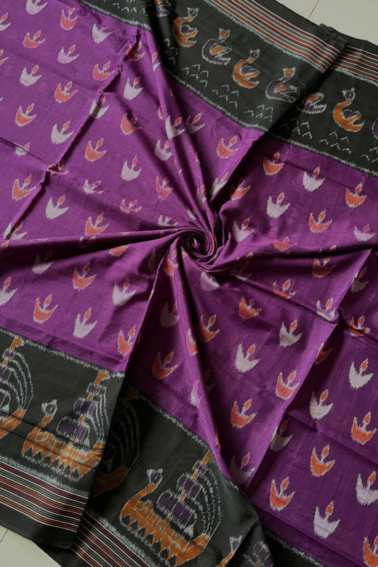 Odisha Khandua Cotton Saree - Purple & Black