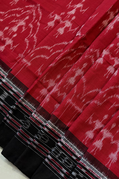 Odisha Ikkat Khandua Cotton Saree - Deep Red