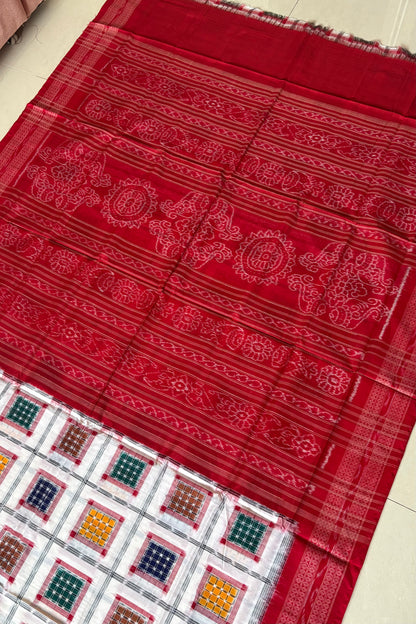 Exclusive Sambalpuri Pure Cotton Saree - White