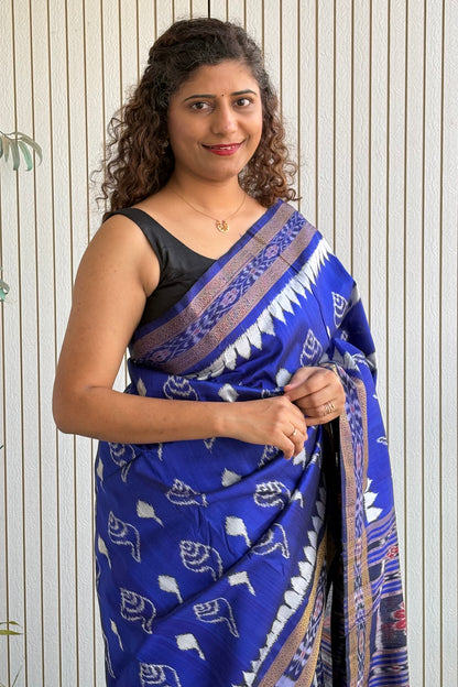 Odisha Ikkat Khandua Silk Saree - Indigo