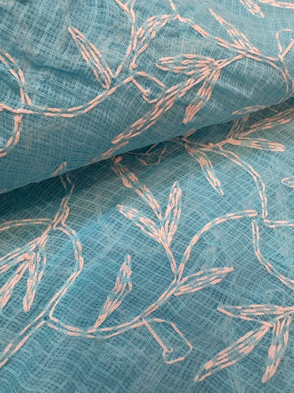 Kota Cotton Chikankari Blouse Piece - Sky Blue