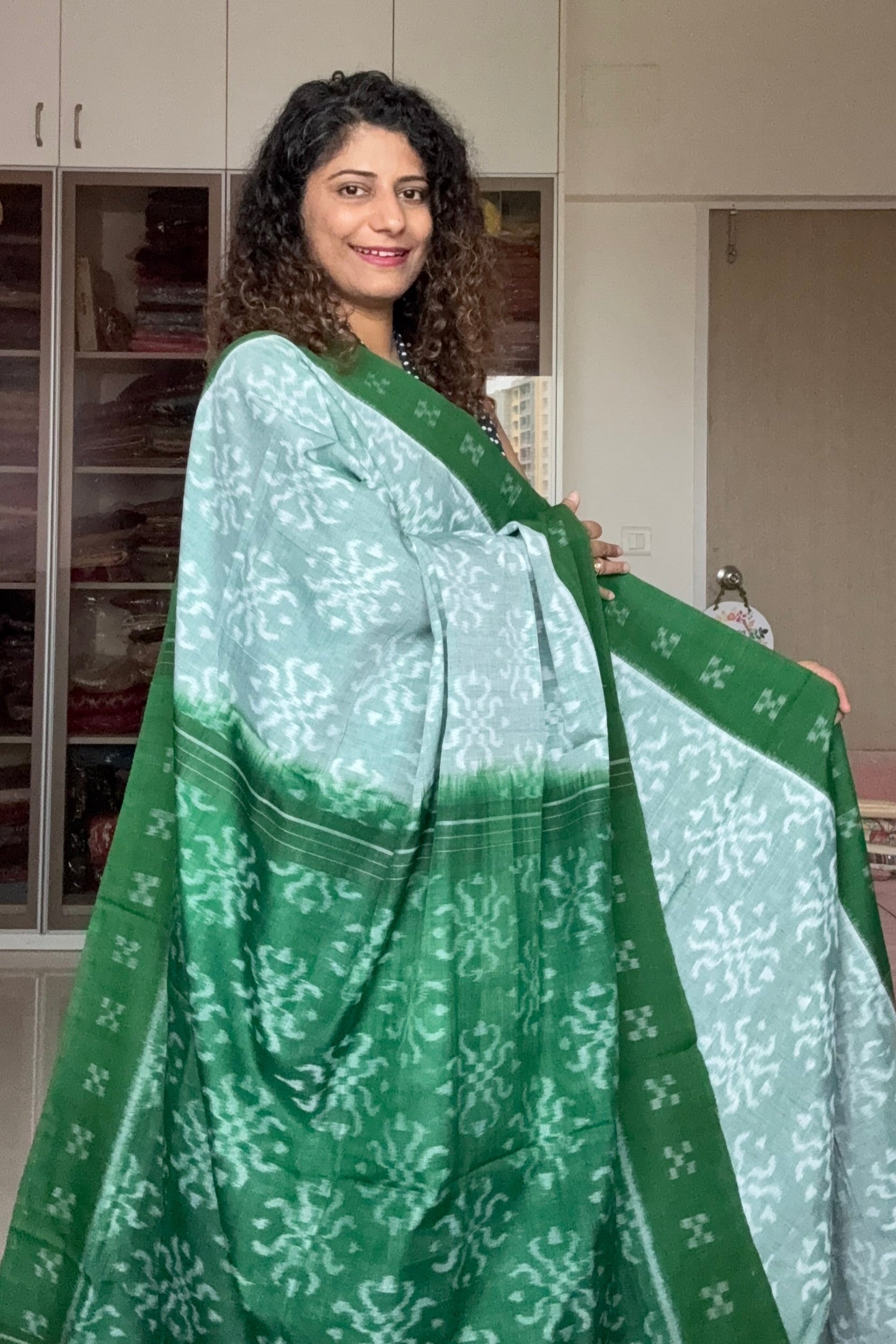 Odisha Ikkat Khandua Cotton Saree- Pastel (Green)