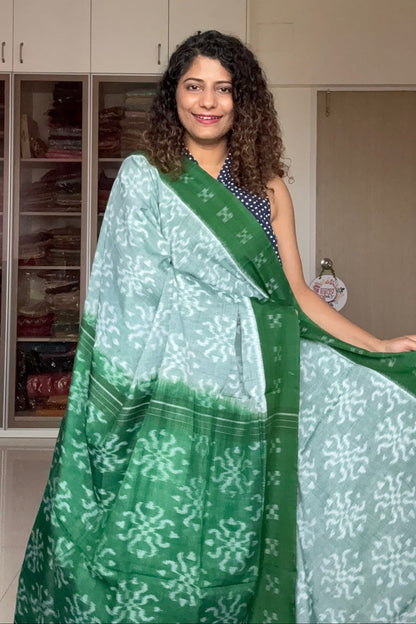 Odisha Ikkat Khandua Cotton Saree- Pastel (Green)