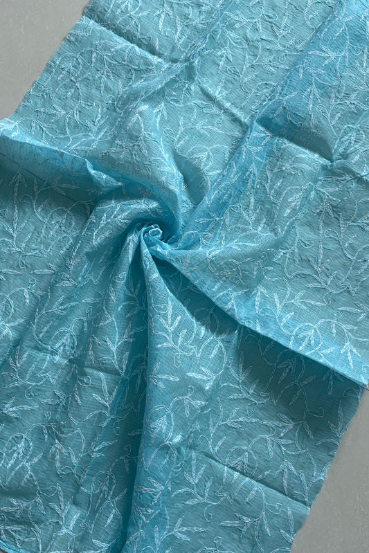 Kota Cotton Chikankari Blouse Piece - Sky Blue