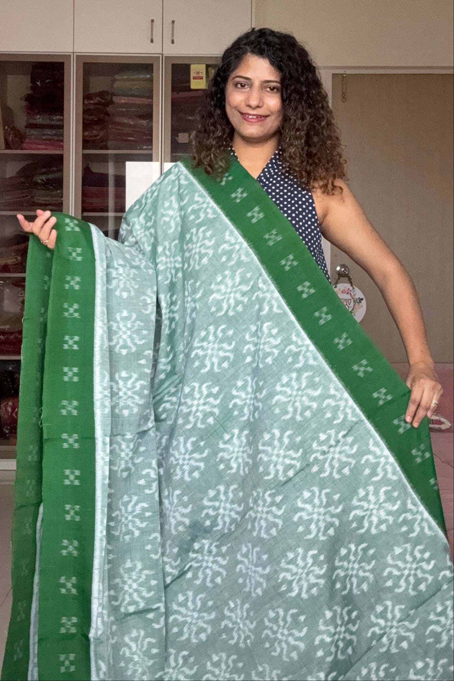 Odisha Ikkat Khandua Cotton Saree- Pastel (Green)
