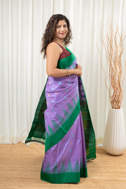 Handwoven Gadwal Pure Silk Saree - Light Purple