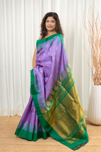 Handwoven Gadwal Pure Silk Saree - Light Purple