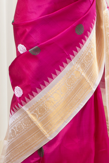 Handwoven Gadwal Pure Silk Saree - Rani