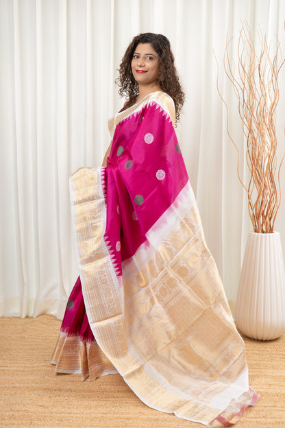 Handwoven Gadwal Pure Silk Saree - Rani