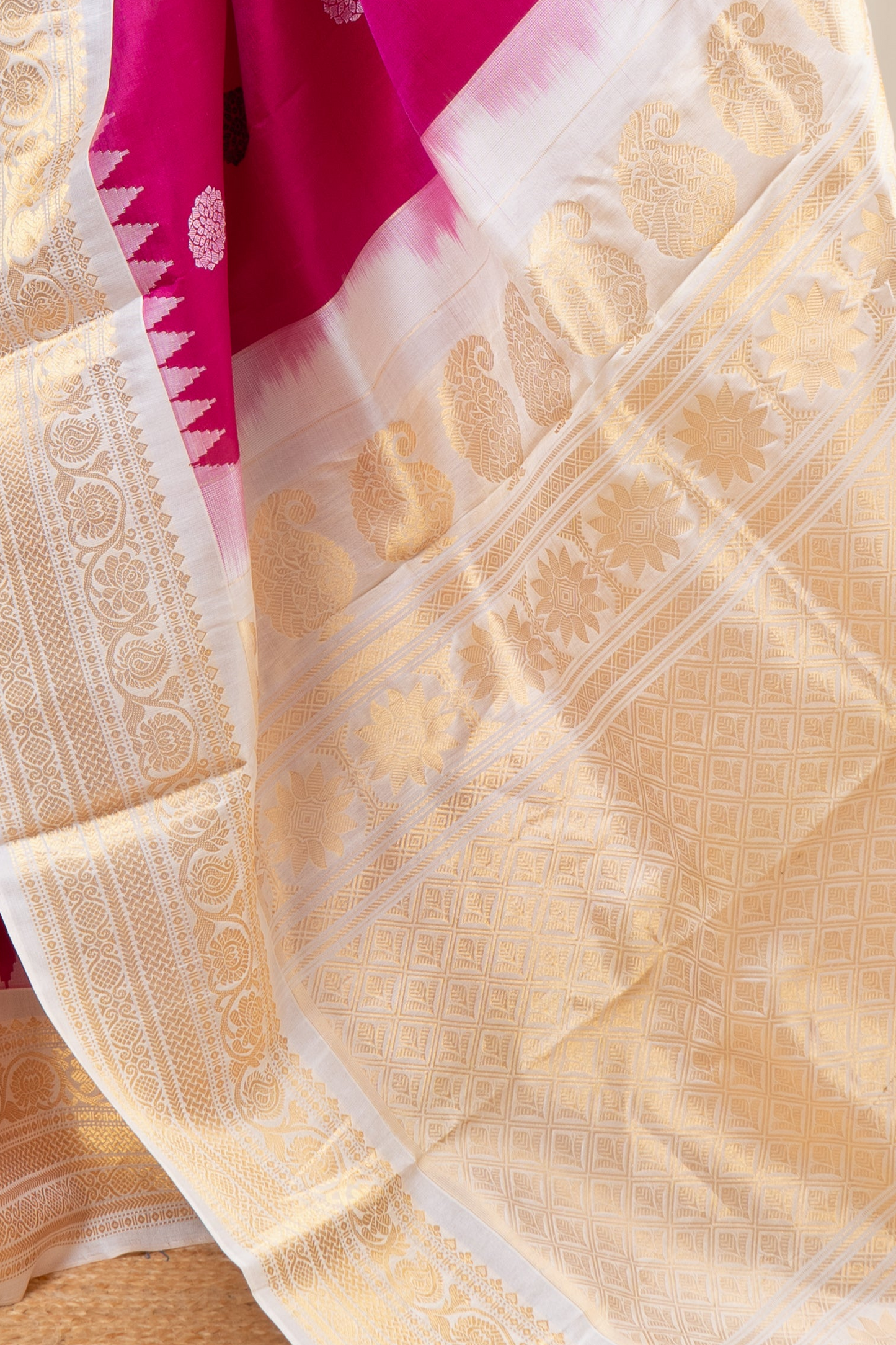 Handwoven Gadwal Pure Silk Saree - Rani