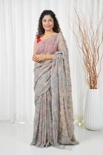 Load image into Gallery viewer, Multi Color Thread Tepchi Work Chikankaari Saree-Grey
