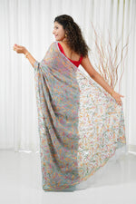 Load image into Gallery viewer, Multi Color Thread Tepchi Work Chikankaari Saree-Grey
