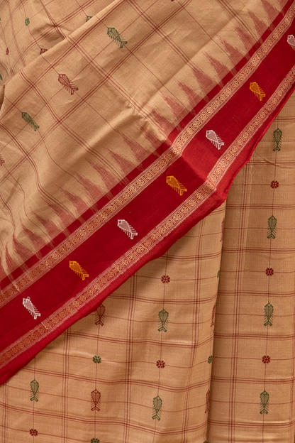 Exclusive Odisha Ikkat Hazaar Buti Cotton Saree- Beige