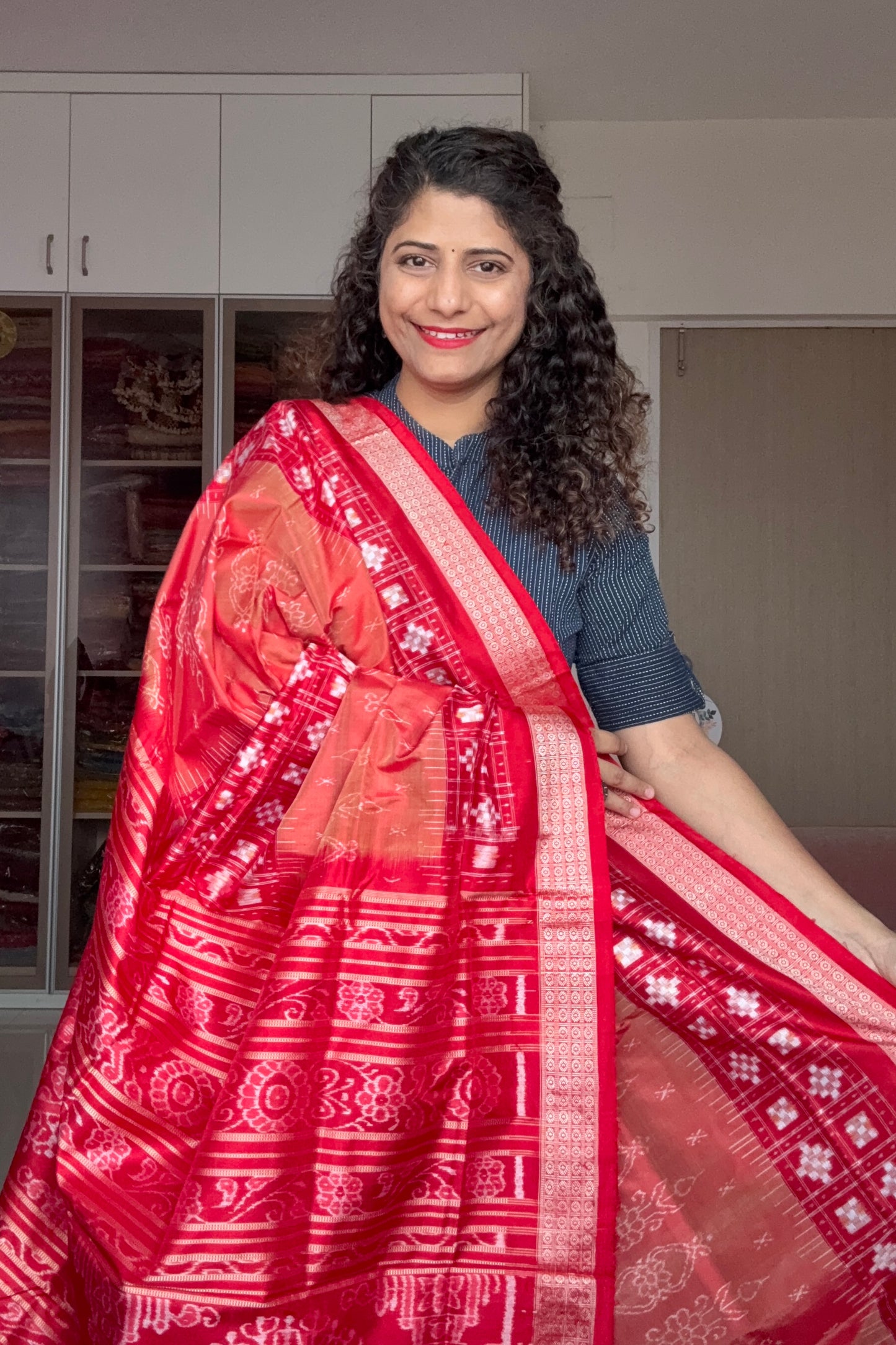 Exclusive Sambalpuri Pure Silk Saree - Rust and Red