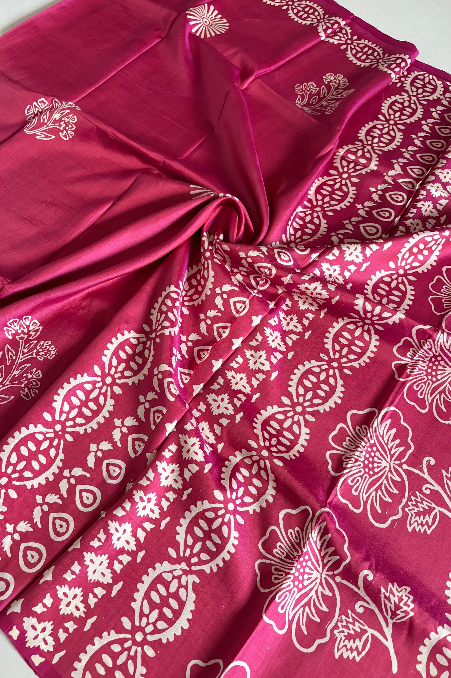 Bishnupuri Pure Katan Silk Saree Hand Block Print - Shot Pink