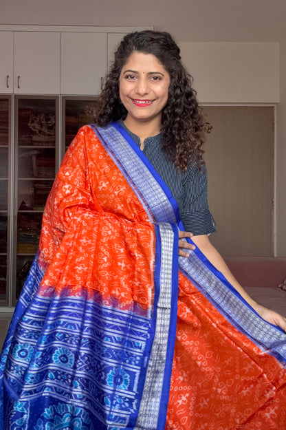 Sambalpuri Pure Silk Saree - Orange