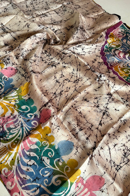 Murshidabad Pure Silk Saree Hand Batik Print