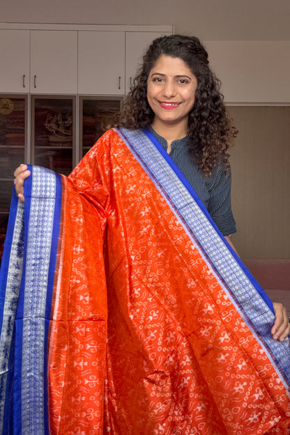 Sambalpuri Pure Silk Saree - Orange