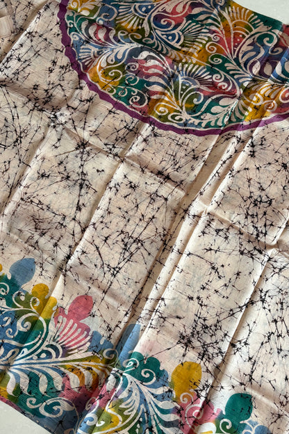 Murshidabad Pure Silk Saree Hand Batik Print