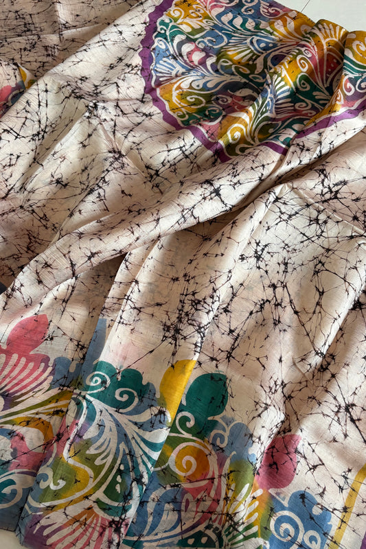 Murshidabad Pure Silk Saree Hand Batik Print