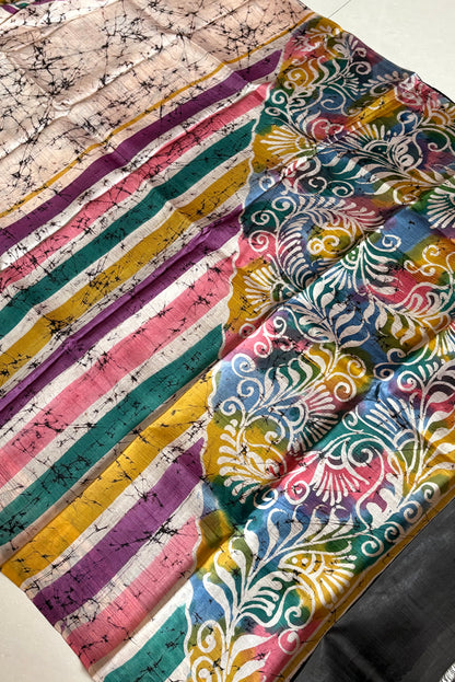 Murshidabad Pure Silk Saree Hand Batik Print