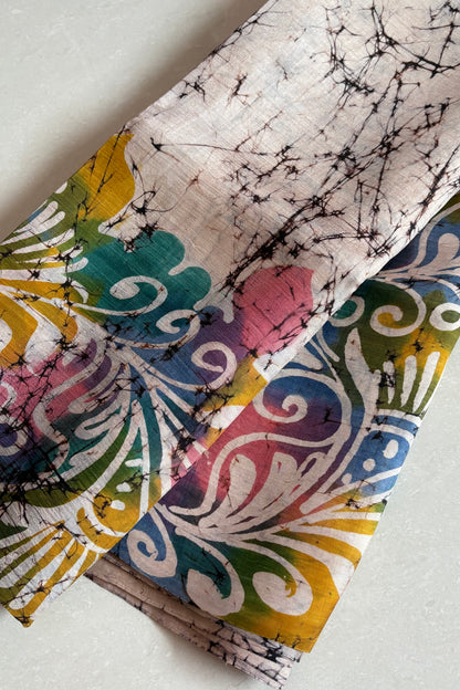 Murshidabad Pure Silk Saree Hand Batik Print