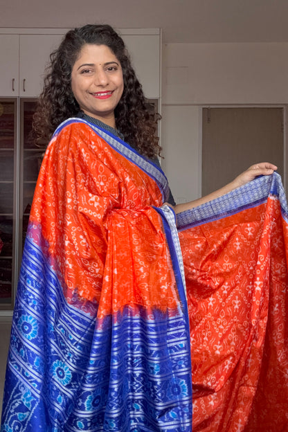 Sambalpuri Pure Silk Saree - Orange