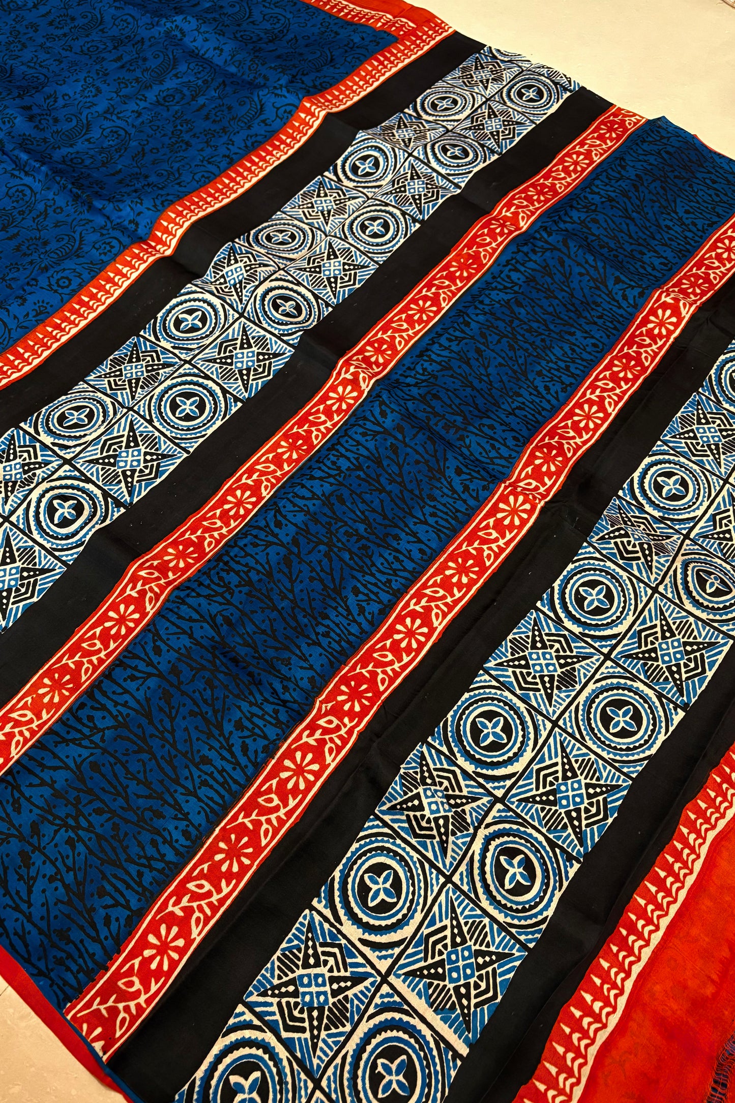 Murshidabad Pure Silk Saree Hand block Print - Teal