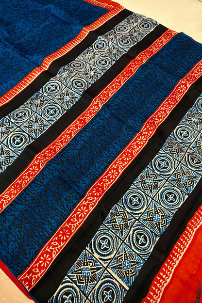 Murshidabad Pure Silk Saree Hand block Print - Teal