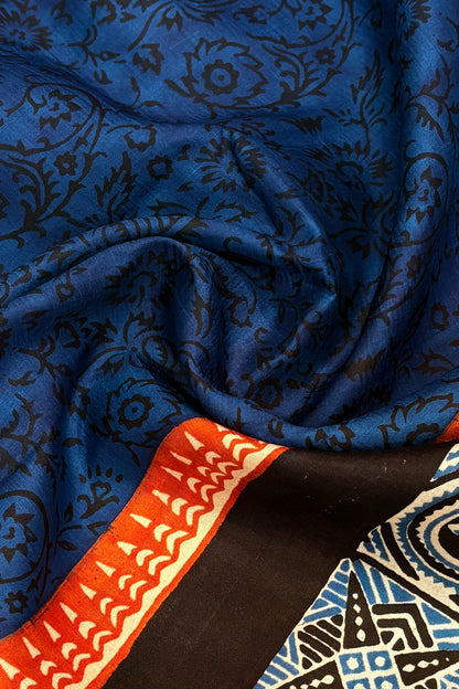 Murshidabad Pure Silk Saree Hand block Print - Teal