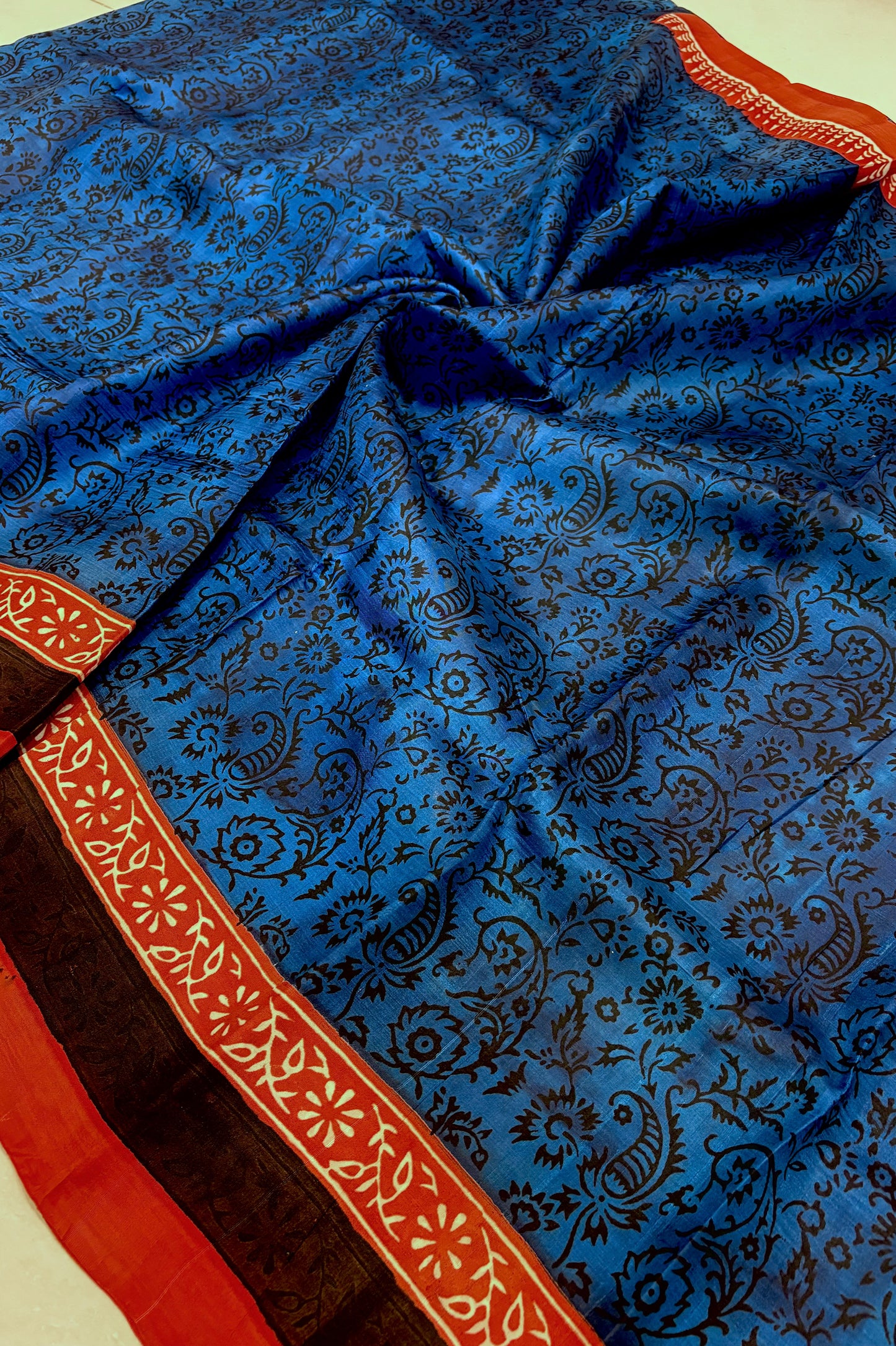 Murshidabad Pure Silk Saree Hand block Print - Teal