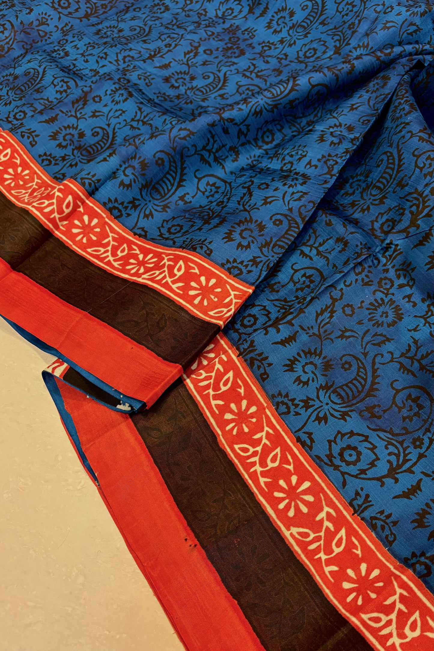 Murshidabad Pure Silk Saree Hand block Print - Teal