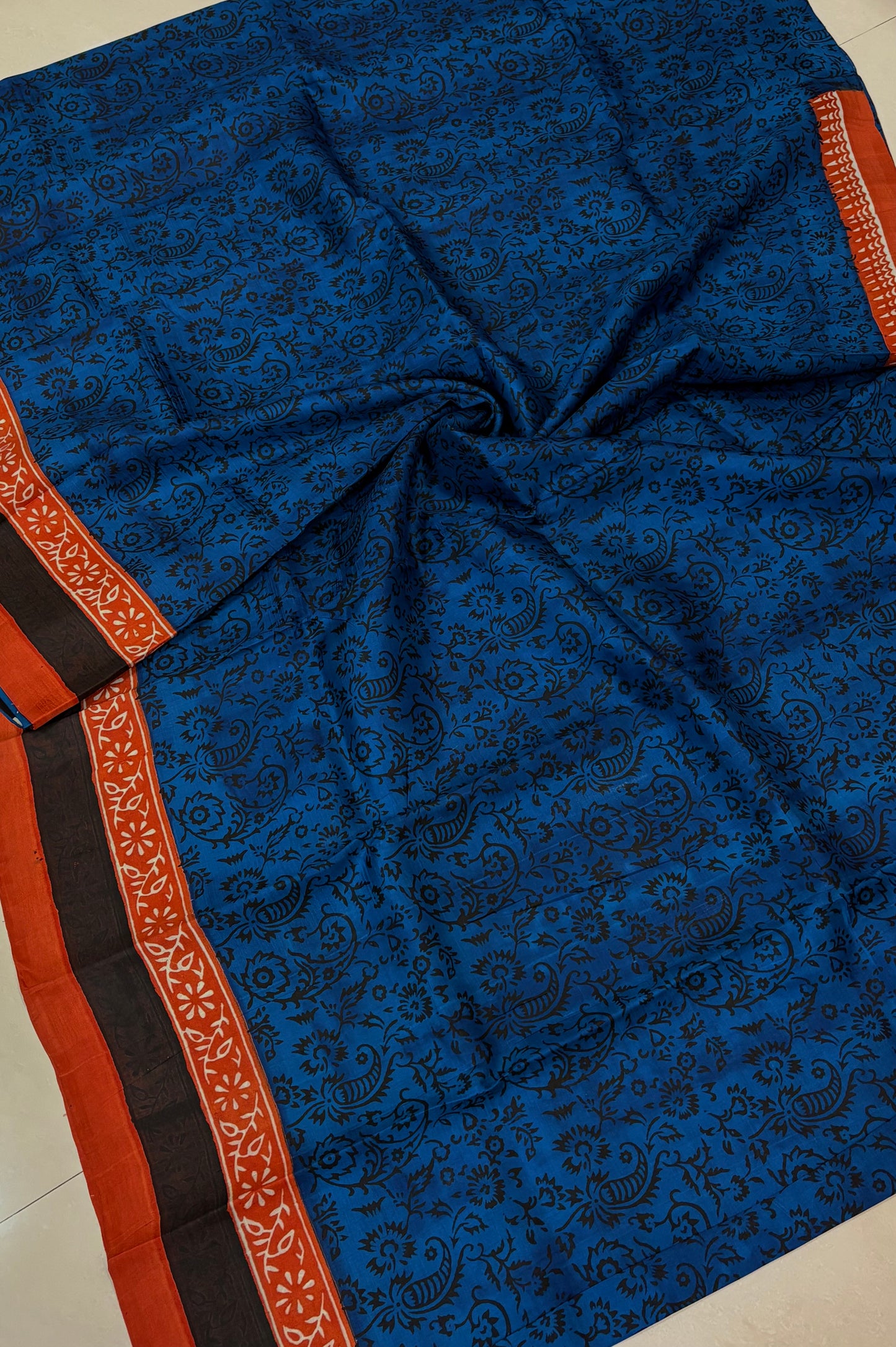 Murshidabad Pure Silk Saree Hand block Print - Teal