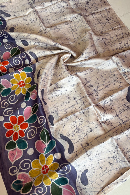 Murshidabad Pure Silk Saree Hand Batik Print