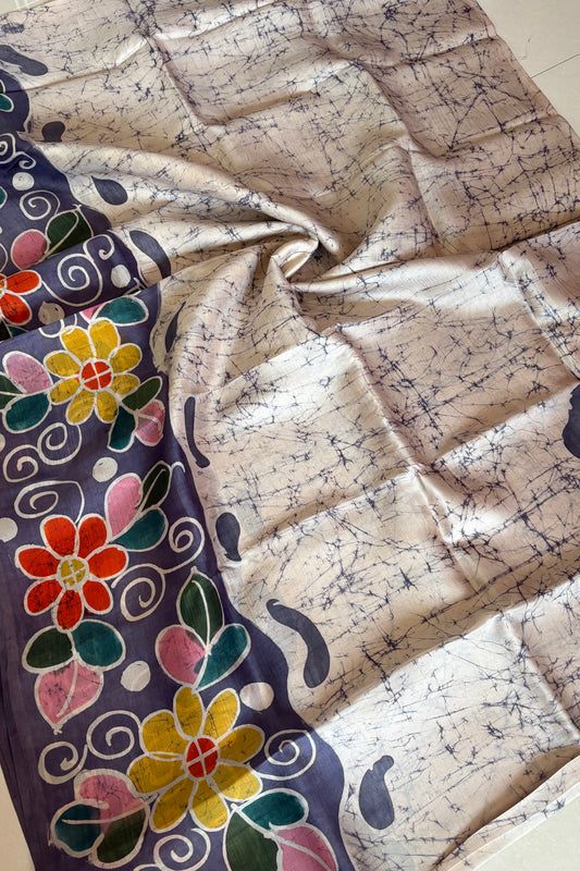 Murshidabad Pure Silk Saree Hand Batik Print
