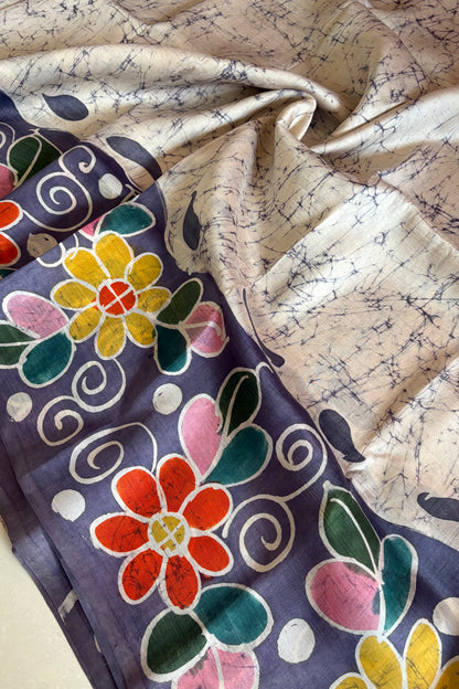Murshidabad Pure Silk Saree Hand Batik Print